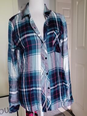 Rails Plaid Button-Down Shirt in Teal, Navy & White